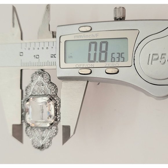 Silver Tone Rhodium Plated Art Deco Clear Rhinestone Filigree Brooch Pin E199 - Picture 8 of 9